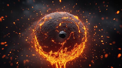 Poster - Asteroid impact idea. A mesmerizing volcanic eruption with molten lava and swirling ash in a dramatic scene.