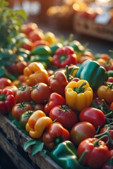 Poster - freshly harvested bright vegetables at a local market during golden hour in summer