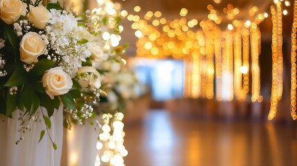 Aufkleber - Elegant wedding decor with beautiful flowers and warm fairy lights creating a romantic atmosphere : Generative AI