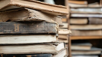 Fototapete - Stack of vintage books showcasing the beauty of literature and the passage of time in a warm setting : Generative AI