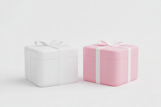 white and pink gift box 3d render icon isolated on white background