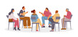 © Александра Гвардейце - Psychologist with patients on group therapy session flat vector illustration isolated on white. Man sharing his problems with diverse group of people.