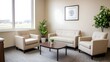 © artzone - Modern Beige Office Waiting Room Interior with Cream Sofa and Chairs