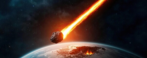 Poster - Asteroid impact concept. Dramatic view of an asteroid entering Earth's atmosphere, symbolizing cosmic events.