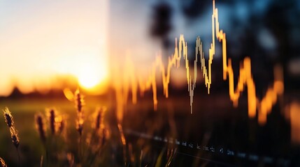 Aufkleber - Stock Market Graph Visualization Showing Rising Trends Against a Beautiful Sunset Background : Generative AI