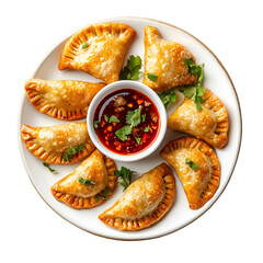 Wall Mural - Golden Fried Empanadas with Spicy Chili Sauce Garnish