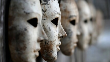 Poster - Intriguing Row of Artistic Masks Capturing Emotion and Culture in Unique Way : Generative AI