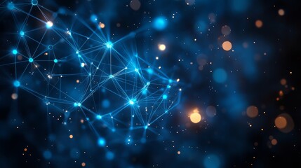 Poster - A conceptual depiction of an intricate digital network featuring glowing blue links and active data movement against a deep black backdrop