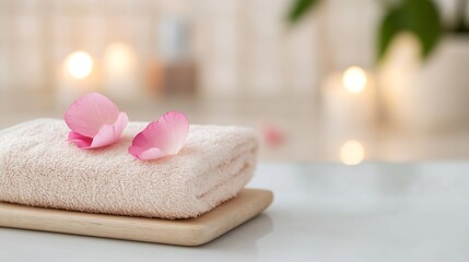 Leinwandbilder - Luxurious spa setup featuring soft towels and delicate rose petals for relaxation : Generative AI