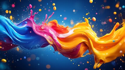 Poster - Multicolored paint splashes in energetic motion come together to create a striking abstract wallpaper design