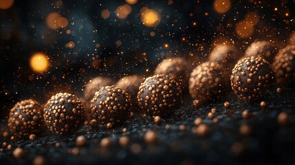 Poster - Striking visual of golden balls arranged on a mysterious black background