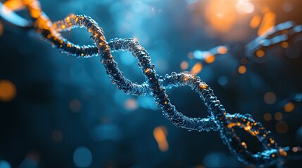 Poster - A high-resolution microscopic DNA strand floating in a liquid environment.