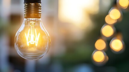 Aufkleber - Closeup of glowing light bulb with soft background highlighting its vintage design : Generative AI