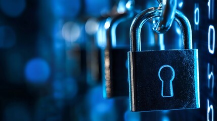 Poster - Close view of shiny padlocks emphasizing security and safety in a technological and modern environment : Generative AI