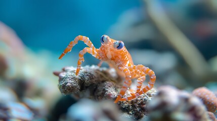 Poster - Vibrant orange crab resting on coral reef showcasing beautiful colors and unique details in its natural habitat : Generative AI