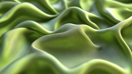Poster - Flowing moss green fabric waves with soft folds, natural light, and an organic, earthy background texture.
