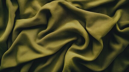 Poster - Olive green fabric waves with a matte texture, softly folded to create an organic, nature-inspired background.