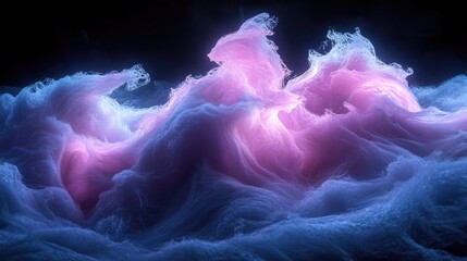 Poster - Radiant neon light waves in vibrant pink and purple hues, undulating fluidly over a deep black backdrop.