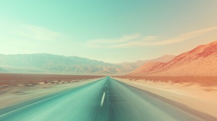 Poster - Surreal heat wave distortions causing a blurred effect over a long, empty highway.