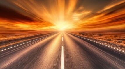Poster - Surreal heat wave distortions causing a blurred effect over a long, empty highway.