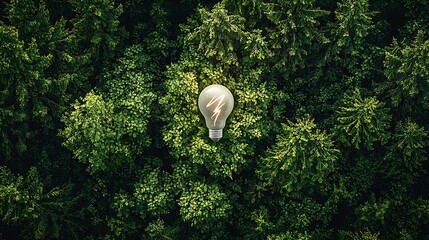 Aufkleber - Bright light bulb floating above vibrant green trees in a lush forest showcasing nature and ideas : Generative AI