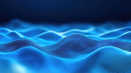Poster - Vibrant blue and indigo light waves glowing softly over a futuristic digital composition.