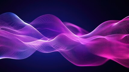 Poster - Vibrant purple and pink audio waves undulating smoothly across a modern abstract background.