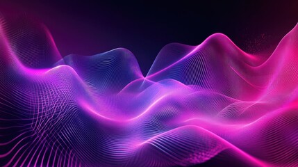 Poster - Vibrant purple and pink audio waves undulating smoothly across a modern abstract background.