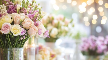 Poster - Beautiful bouquet of mixed flowers arranged elegantly capturing a soft and romantic ambiance : Generative AI