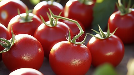 Poster - Freshly harvested red tomatoes clustered together showcasing their attractive shiny skin and vibrant color : Generative AI