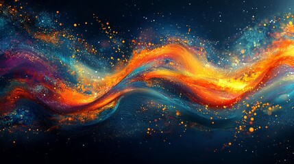 Poster - a lively abstract digital artwork with flowing hues and dynamic forms, showcasing tones of blue, ora