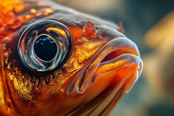 Aufkleber - Close up of a vibrant goldfish showcasing intricate details of its shimmering scales : Generative AI
