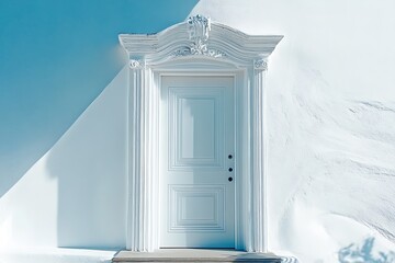 Aufkleber - Elegant white door with intricate architectural details against a bright backdrop of smooth walls : Generative AI