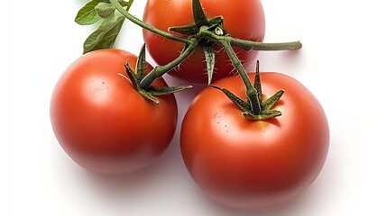 Aufkleber - Fresh red tomatoes with green leaves ready for harvest on a white background : Generative AI