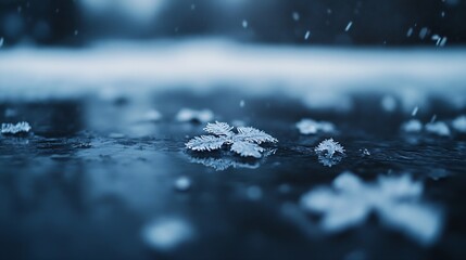 Aufkleber - Close up of delicate snowflakes resting on a frozen surface creating a winter wonderland effect : Generative AI