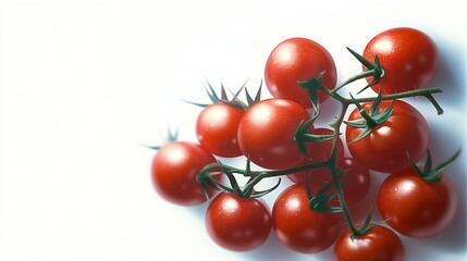 Poster - Fresh ripe cherry tomatoes arranged on a white background showcasing their vibrant color and texture : Generative AI