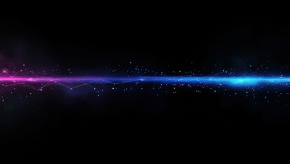 Poster - Abstract Neon Lights Flow Dynamically Across Dark Background with Glowing Particles and Lines in Futuristic Style