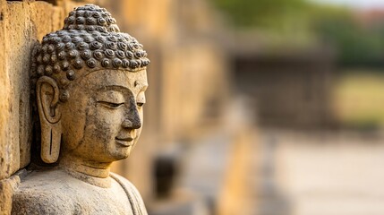 Aufkleber - CloseUp of a Serene Buddha Statue Representing Peace and Mindfulness in Nature : Generative AI