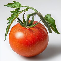 Poster - Vibrant ripe tomato with delicate green stem and leaf arrangement against a soft backdrop : Generative AI