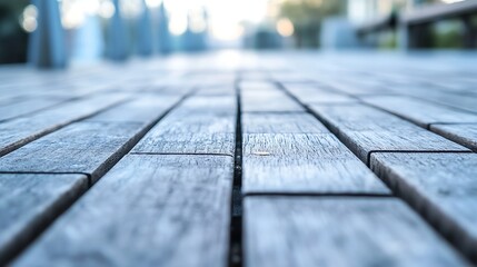 Wall Mural - Closeup perspective of weathered wooden planks creating a rustic outdoor floor : Generative AI