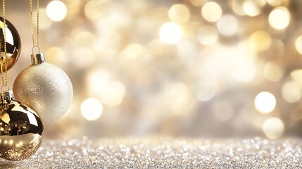 Aufkleber - Festive holiday scene showcasing shimmering ornaments set against a sparkling blurred golden background : Generative AI