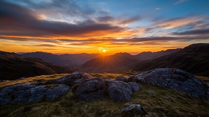 Wall Mural - Stunning landscape view of mountains at sunset with vibrant colors and dramatic sky : Generative AI