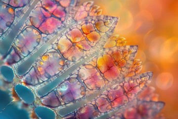 Fototapete - Microscopic view of vibrant, iridescent cells, showcasing intricate patterns and textures of cellular structures.