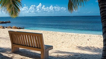 Poster - Stunning coastal view featuring a wooden bench and waves gently lapping at the shore : Generative AI