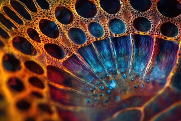 Fototapete - Microscopic view of vibrant, intricately patterned organic structure with rich colors and textures.