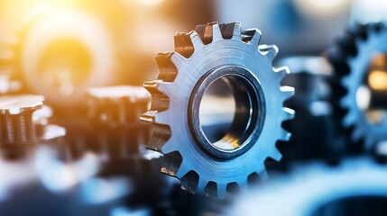 Leinwandbilder - Close up view of a metal gear illustrating industrial machinery and engineering principles : Generative AI