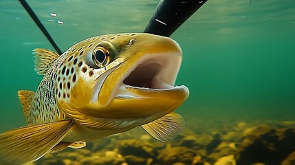 Aufkleber - Beautiful close-up of a brown trout underwater capturing its striking details and lively characteristics : Generative AI