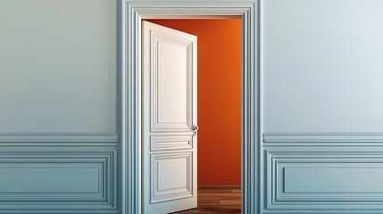 Aufkleber - Elegant white door opening to a warm orange room showcasing classic interior design : Generative AI