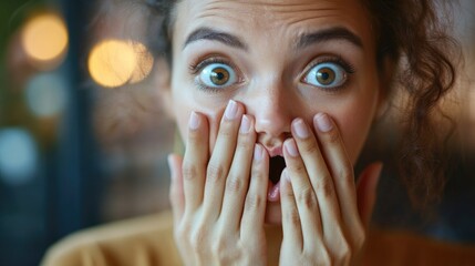 Poster - A person covering their face with their hands, possibly hiding from something or feeling embarrassed