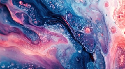 Poster - Close-up view of a liquid painting on a surface, showcasing textured brushstrokes and vibrant colors